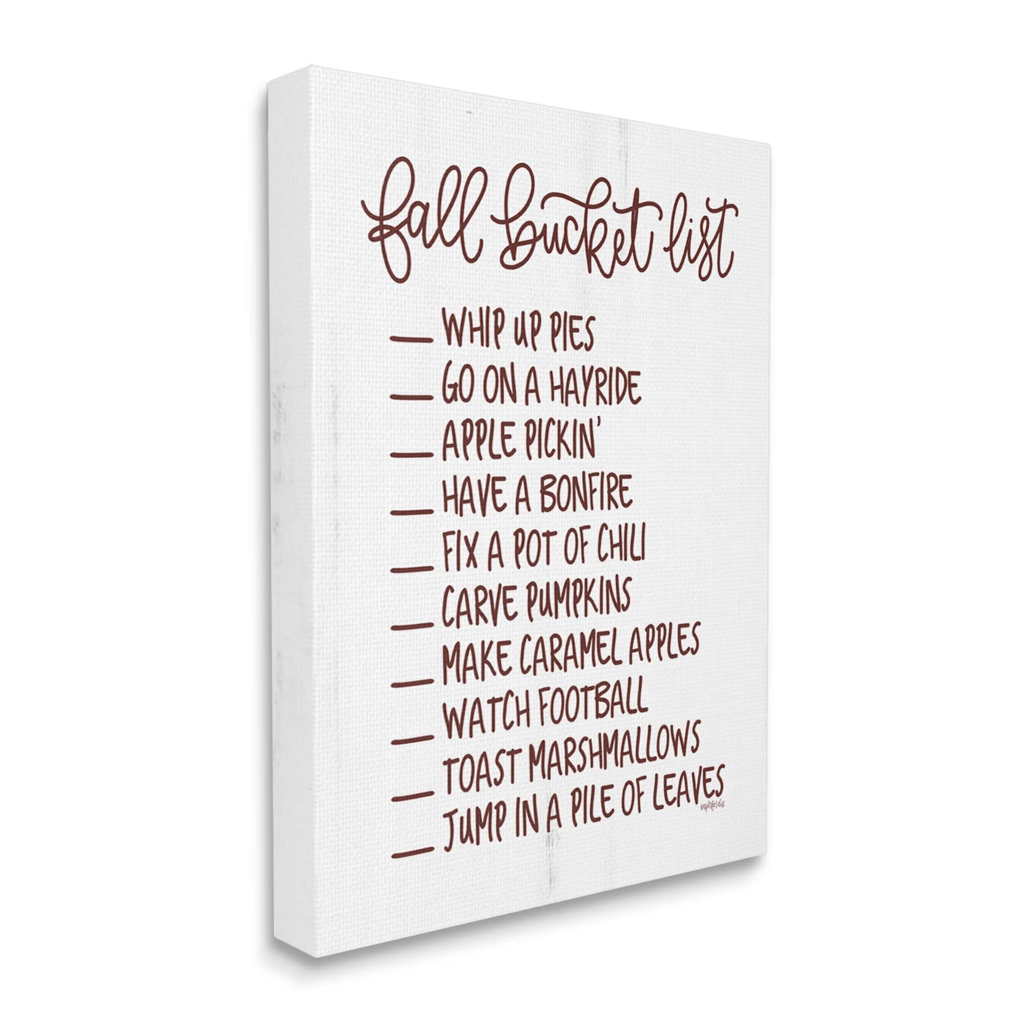 Fall Bucket List Seasonal Typography Grain Pattern Holiday Graphic Art Gallery-Wrapped Canvas Print Wall Art