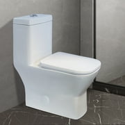 WinZo WZ5029 Square One Piece Toilet Single Top Flush 1.28 GPF Elongated Rectangle for Modern Bathroom,White