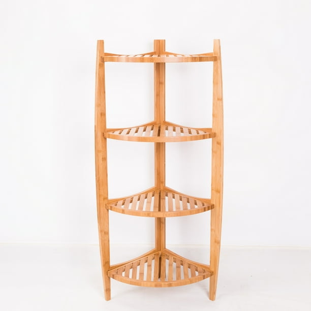 NewRidge Home Natural Bamboo Corner Shelf