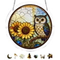 thumbnail image 2 of huayou Round Acrylic Stained Glass Suncatcher Puzzle, Owl Sunflower Pattern Window Hanging Light Catcher, Vintage Stained Glass Style Wall Ornament for Home Garden Decoration, 2 of 9