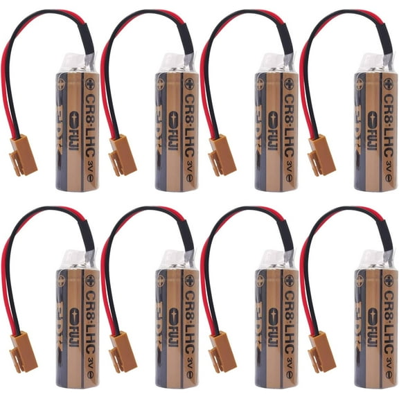 (Pack of 8) CR8-LHC 17450 3V Battery for Fuji FDK CR8.LHC Fanuc A98L-0031-0012 A02B-0200-K102 Backup Battery with Brown Plug