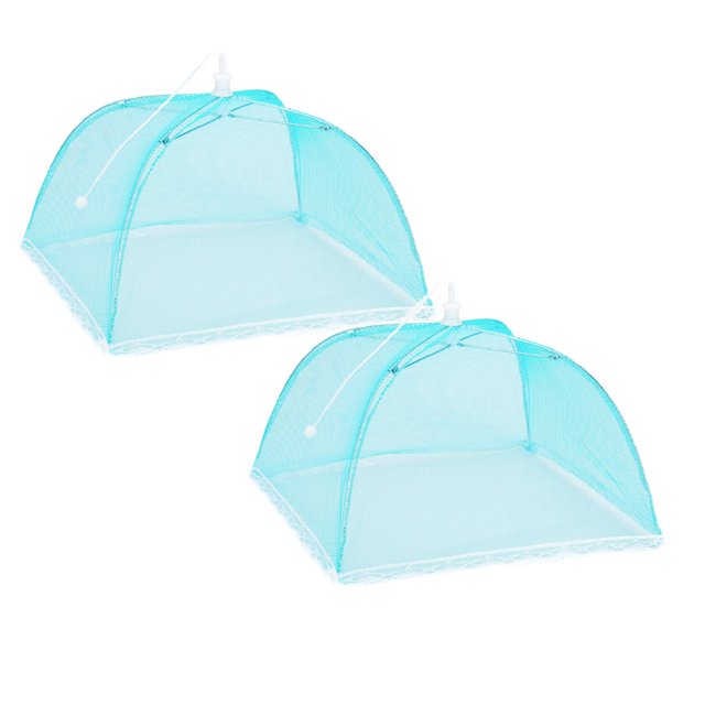 Oleegame 2PC Produce Storage 1 Large Pop-Up Mesh Screen Protect Food Cover Tent Dome Net Umbrella Picnic Blue