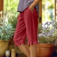 thumbnail image 2 of Ecqkame Summer Womens Cotton Linen Five Quarter Pants Casual High Waisted Ruffle Hem Shorts Loose Straight Drawstring Beach Shorts with Pockets 02-Red XL, 2 of 6