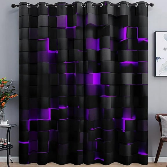 Purple Geometric Decorative Curtains, Modern Geometric Window Curtain For Bedroom Living Room, Light Blocking Grommet Drapes For Dining Room Darkening Curtains 53"W x 96"L (Pack of 2)