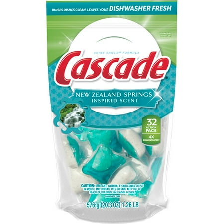 Cascade 4X Concentrated New Zealand Springs Scent Actionpacs, 20.3 oz, 32ct