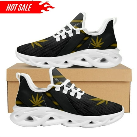 

3D Green Weed Leaves Printing Athletic Shoes for Women Breathable Lace Comfort Femme Footwear Platform Sneakers 2024