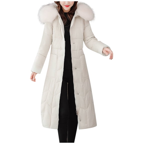 MIASHUI Women's Long Parka Over Knee, Slim Fit Down Cotton Coat, Warm Flattering Winter Jacket White,L