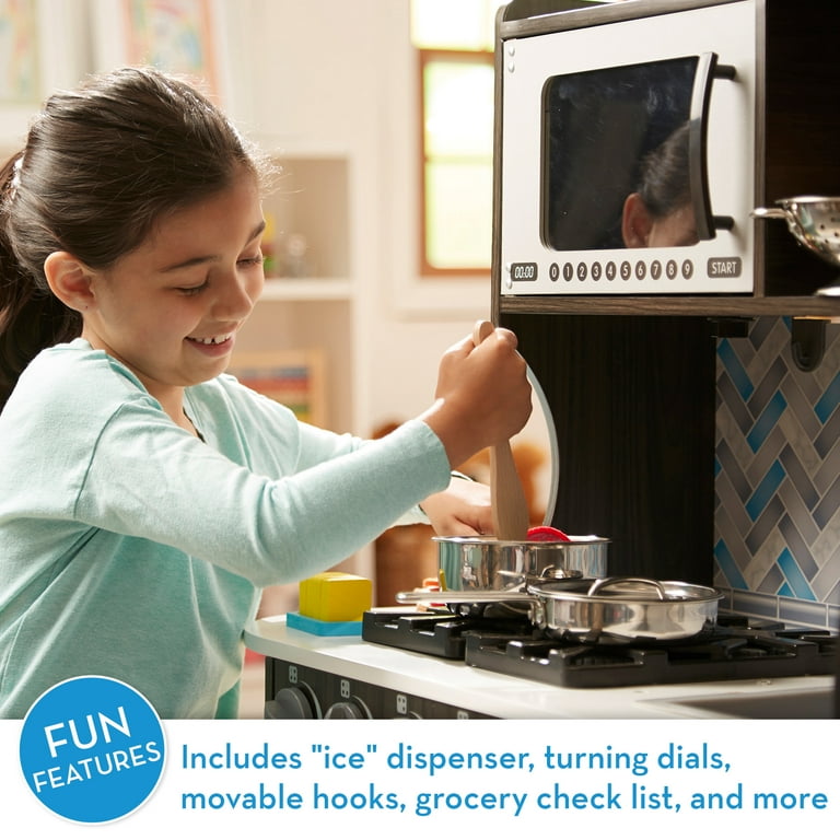 Melissa Doug Chef s Wooden Pretend Play Kitchen for Kids With Ice Cube Dispenser Charcoal Gray FSC Certified Walmart