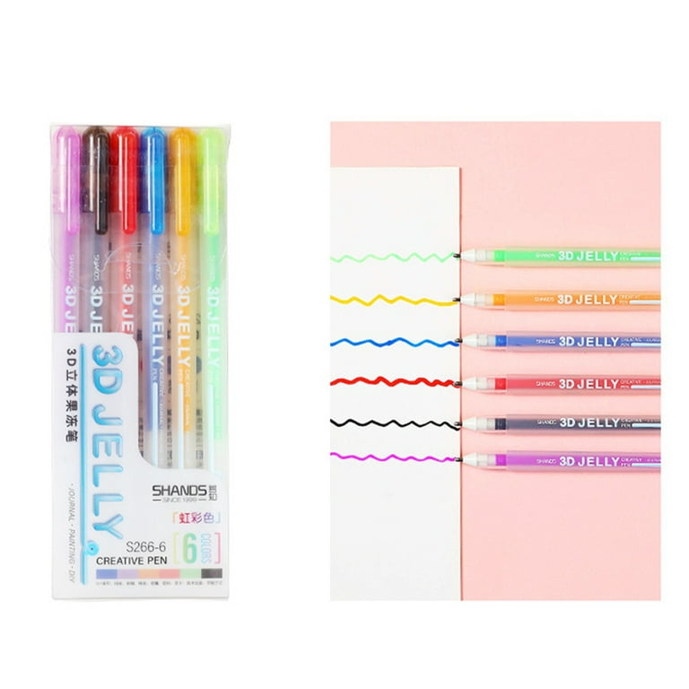 3D Jelly Pen Set, 6 Colors 3D Glossy Jelly Pens, Assorted Colors Gel Ink Pens for DIY Painting Drawing Coloring, Suitable on Glass Plastic