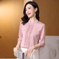 thumbnail image 3 of Blusa de seda auténtica para mujer, estilo informal, estilo vintage coreano, cuello redondo, manga larga, camisa elegante, nueva ropa de moda, 3 of 5