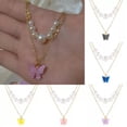 thumbnail image 5 of GKNET Boho Double Layer Pearl Butterfly Charm Pendant Necklace Fashion Delicate Jewelry Women-Blue, 5 of 9