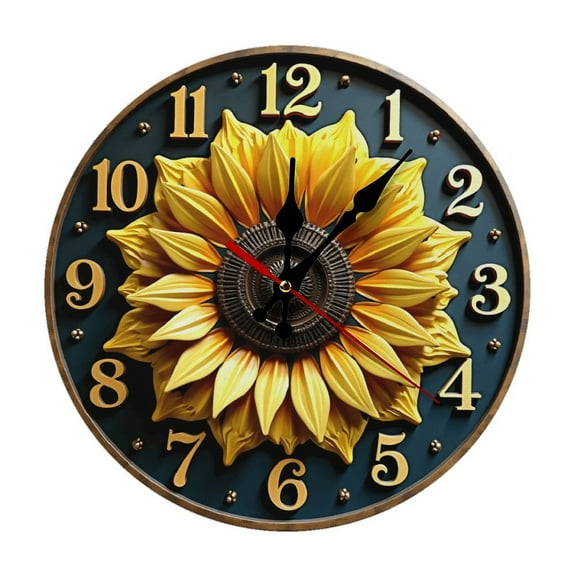 Yellow Sunflower Wall Clock 10 Inch Silent Non Ticking Round Clock Decoration for Living Room Kitchen Bedroom Bathroom Office Classroom