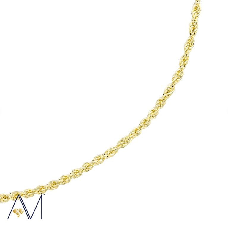 14k Yellow Gold 1.5mm Rope Chain Necklace, 16” to 24”, with