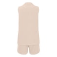 thumbnail image 5 of Miluxas 2 Piece Outfits for Women Summer Sleeveless Button Down Business Casual Vest Shorts Sets Work Clothes Khaki 10(XL), 5 of 8