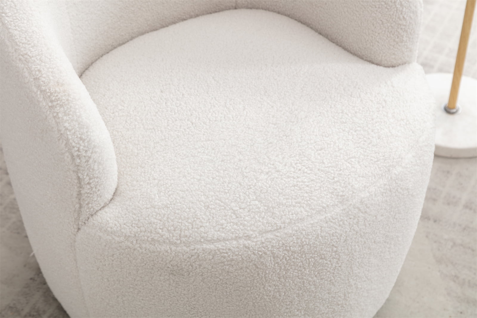 Swivel Barrel Chair, Modern Teddy Fabric Upholstered Accent Club Armchair with Metal Swivel Ring, Comfy Round Single Leisure Sofa Chair for Living Room Bedroom Office Coffee Shop, Ivory