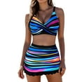 thumbnail image 2 of QUNYINEY Color Block Womens Bikinis 2 Piece with Skirt High Waisted Swimwear Twist Front Women Swimsuit Sets, 2 of 6