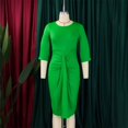 thumbnail image 3 of Womens Business Work Office Crew Neck Pencil Dress Elegant Ruched Long Dress, 3 of 8
