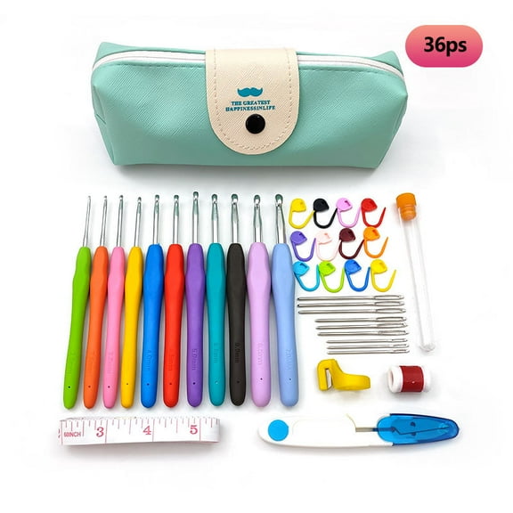 Suaxova Crochet Hooks 11 Sizes Crochet Hook Set, 36 Pack Yarn Crochet Kit for Beginners, Knitting Needles with Ergonomic Handles for Arthritic Hands, Crochet Needle Kit with Blue Case for Crocheters