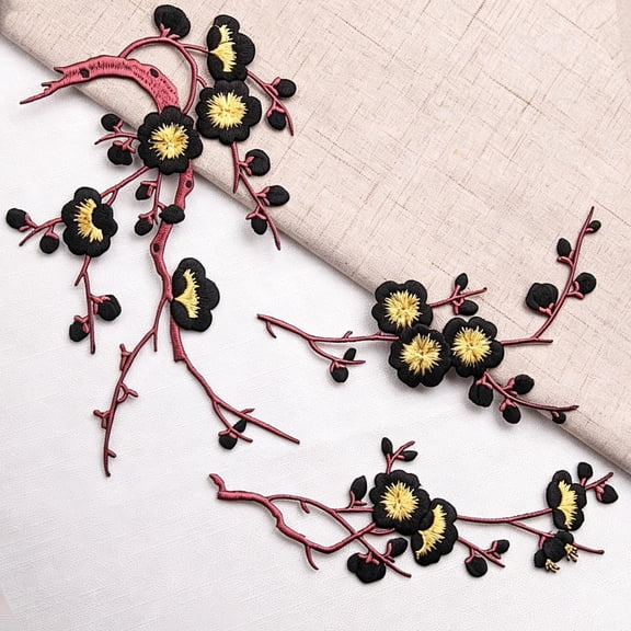Cherry Blossom Patches, Embroidered Iron on Floral Applique with Delicate Flower Design for DIY Clothing Repair, Jeans, Jackets, Backpacks and Hats