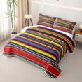 thumbnail image 3 of Manfei Tribal Serape Stripe Quilt Full, Vivid Horizontal Full Bedspread Sets, Rich Multicolor, 3pcs, 1 Coverlet and 2 Pillowcases, 3 of 7