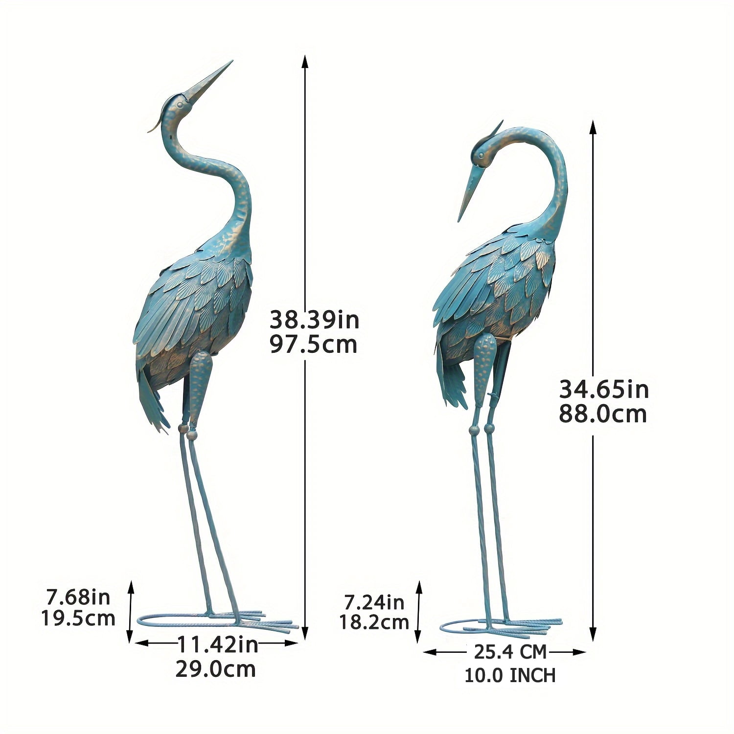 35-40 Inch Standing Garden Crane Statues for Outdoor Set of 2 Metal Birds Garden Sculptures Yard Art for Home Backyard Patio Lawn Decoration