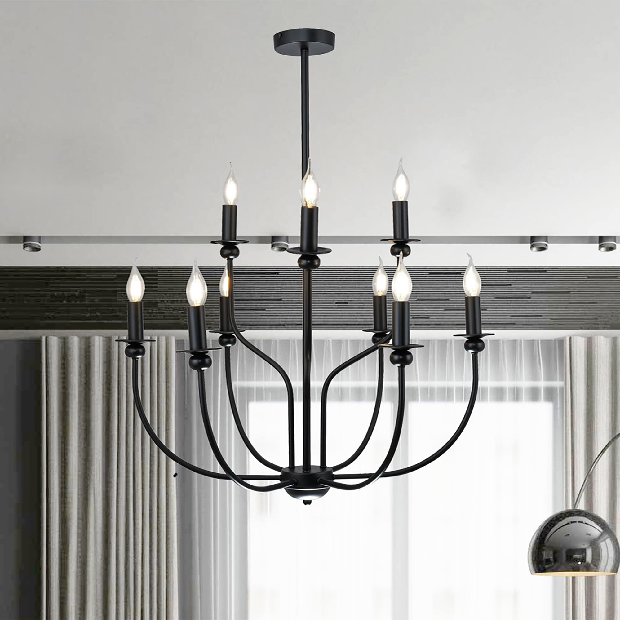 Ayada 6 in. 9-Light Indoor Matte Black Finish Chandelier with Light Kit