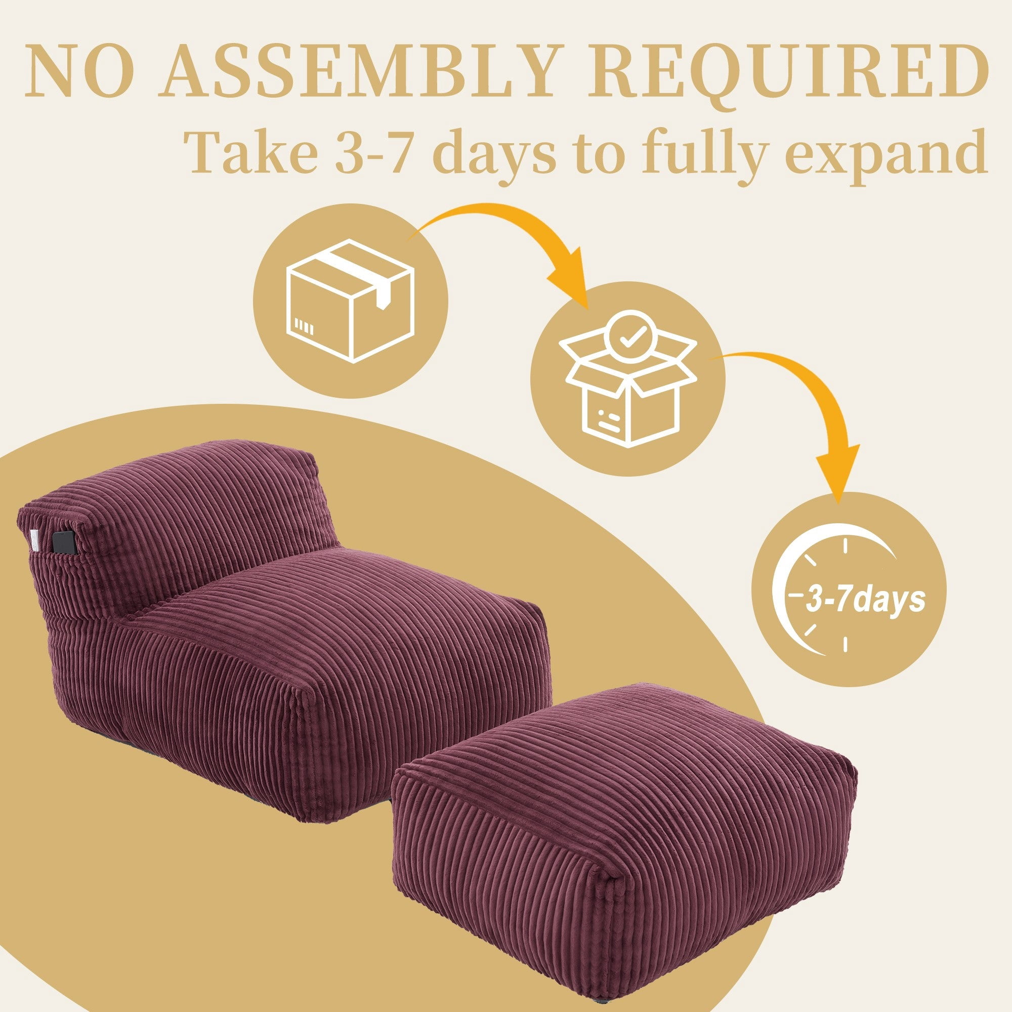 Sailvan Big Bean Bag Chair for Adults with Ottoman,Large Lounger Sofa,Soft Corduroy Beanbag Chair for Bedroom Dorm Living Room WINE RED