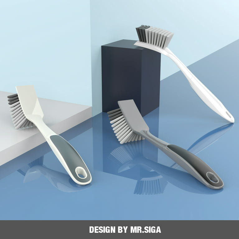 MR.SIGA Dish Brush with Non Slip Handle Built-in Scraper, Scrub Brush for Dish, Pans, Pots, Kitchen Sink Cleaning, 2 Pack