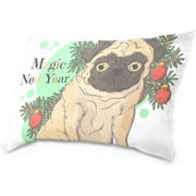 Wellsay Portrait of Christmas Cute Pug Dog Velvet Oblong Lumbar Plush Throw Pillow Cover/Shams Cushion Case with Zipper 20x30in for Couch Sofa Pillowcase Only