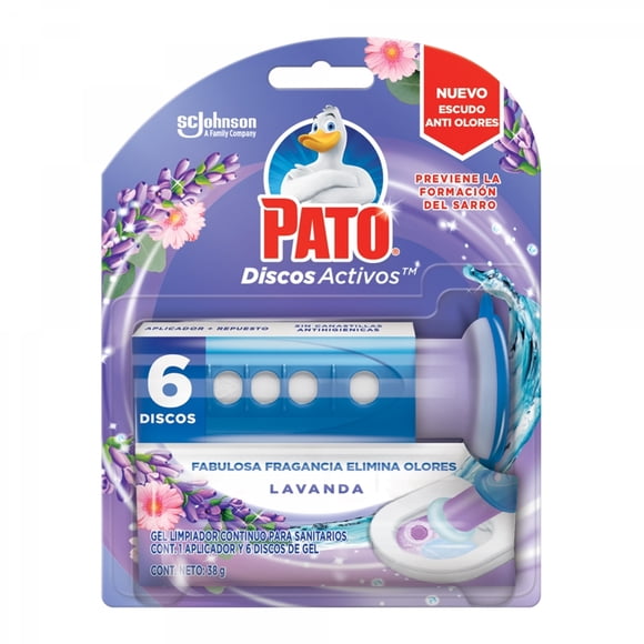 Discos Activos Gel Limpiador Continuo para Sanitarios Pato Lavanda Aplicador y 6 Discos de Gel con 36 ml