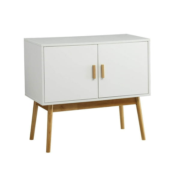 Modern Storage Console Table with Doors & Drawers - White Woodgrain Accent Cabinet 31.5"W