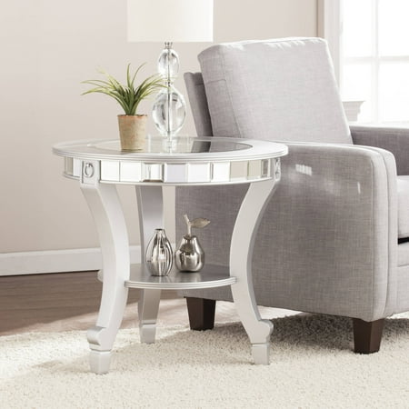 - Southern Enterprises Ladislas Glam Mirrored Round End Table, Matte Silver