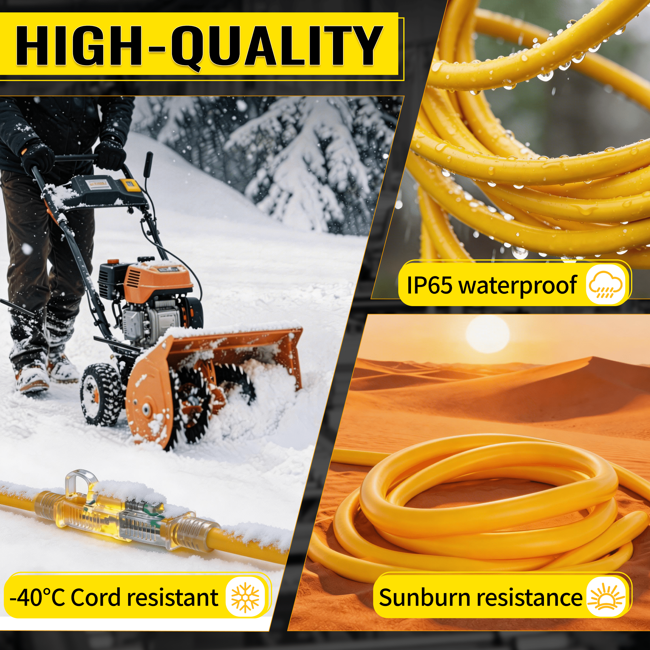 ZAZFO 14/3 Gauge Yellow Outdoor Extension Cord 100 ft Waterproof with Lighted Indicator, Cold Weatherproof -40°C, Flexible 3 Prong Extension Cord Outside,15A 1875W 14AWG Sjtw, Etl Listed