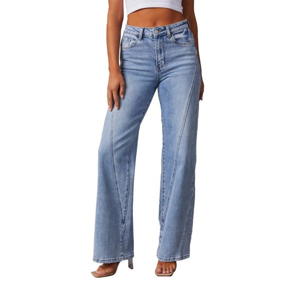 LYMAYTER Women Loose Jeans Comfy Casual Loose Fit Patchwork Wide Leg for Denim Pants Everyday Wear S-XL