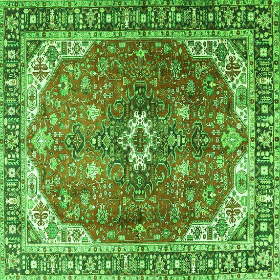Ahgly Company Indoor Square Medallion Green Traditional Area Rugs, 6' Square