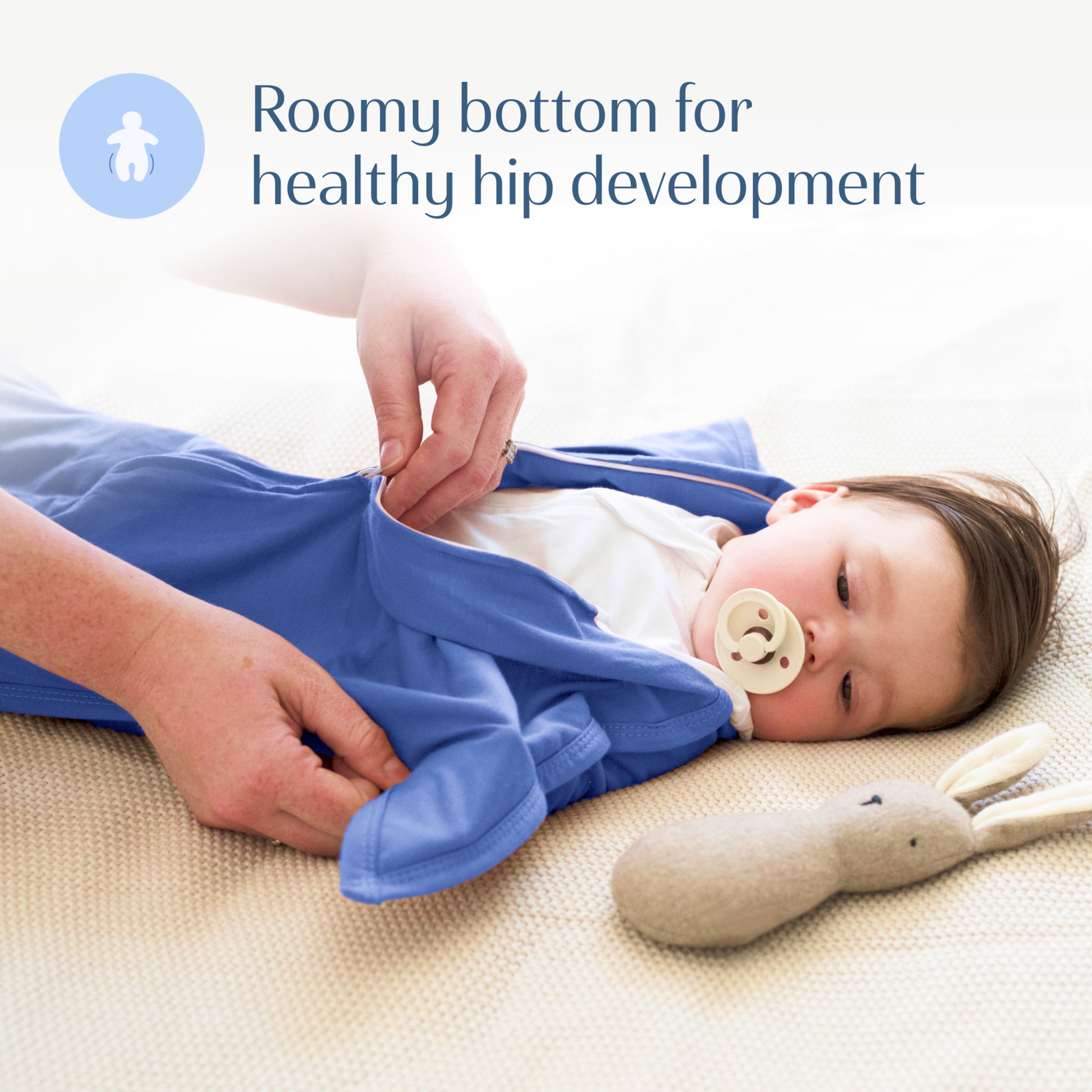 SleepingBaby Zipadee-Zip Transition Swaddle for Self-Soothing & Better Sleep, Navy, Large (12-24 Months)