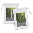 thumbnail image 1 of Woodland Fabric Pouch Set of 2, Sea of Bluebells Flowers in Forest Springtime April Countryside Seasonal Picture, Drawstring Bag for Toiletries Masks and Favors, 9" x 6", Purple Green, by Ambesonne, 1 of 2