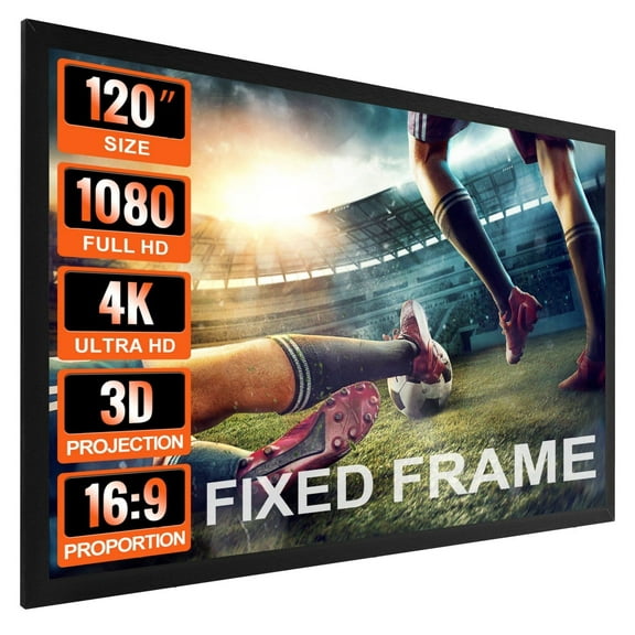 120 Inch Projector Screen, 16:9 Fixed Frame Movie Screen for Home Theater, 4K HD PVC Projector Screen for Outdoor Indoor Movies, Presentations