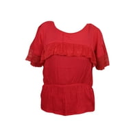 Mogul Womens Solid Top Red Lace Work Short Sleeves Rayon Summer Tops