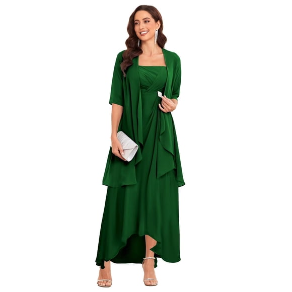 Vestido DIYFU de talla grande de chifón para madre de la novia con chaqueta