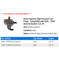 thumbnail image 2 of Direct Injection High Pressure Fuel Pump - Compatible with 2005 - 2008 Audi A6 Quattro 3.2L V6 2006 2007, 2 of 2