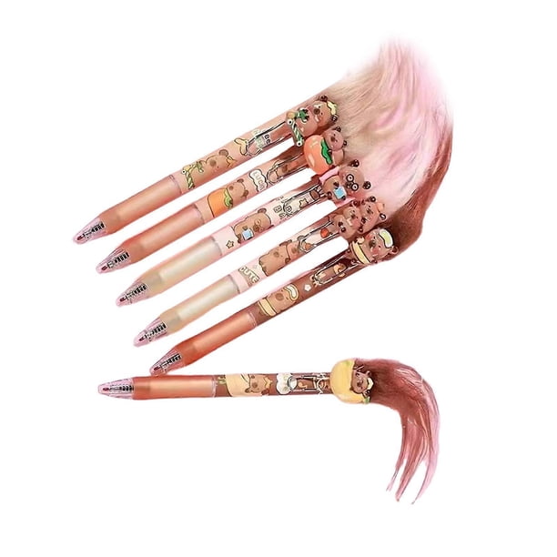 6 Pieces 0.5mm Gel Ink Pen Cartoon Capybara Neutral Pen Retractable Gel Pen Creative Fried Hair Capybara Pressing Pen