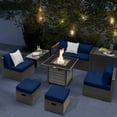 thumbnail image 2 of Costway 9 Pieces Patio Furniture Set with 50,000 BTU Propane Fire Pit Table Navy, 2 of 9