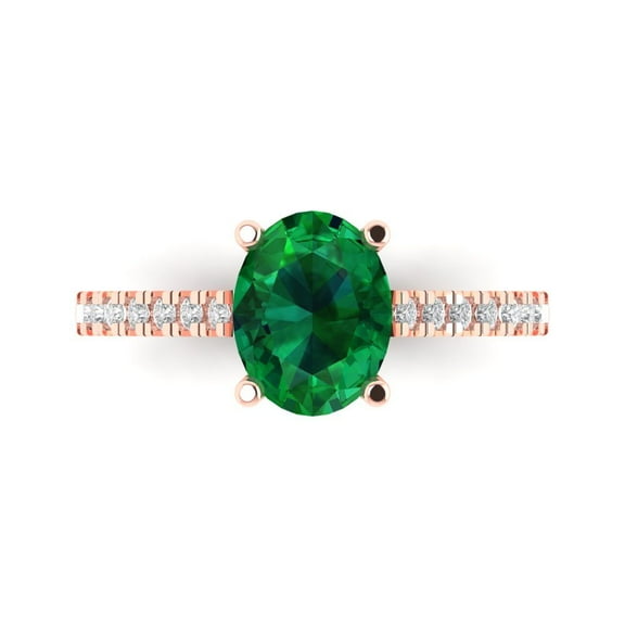 Clara Pucci 14K Rose Gold 2.21ct Emerald Solitaire with Accents Ring
