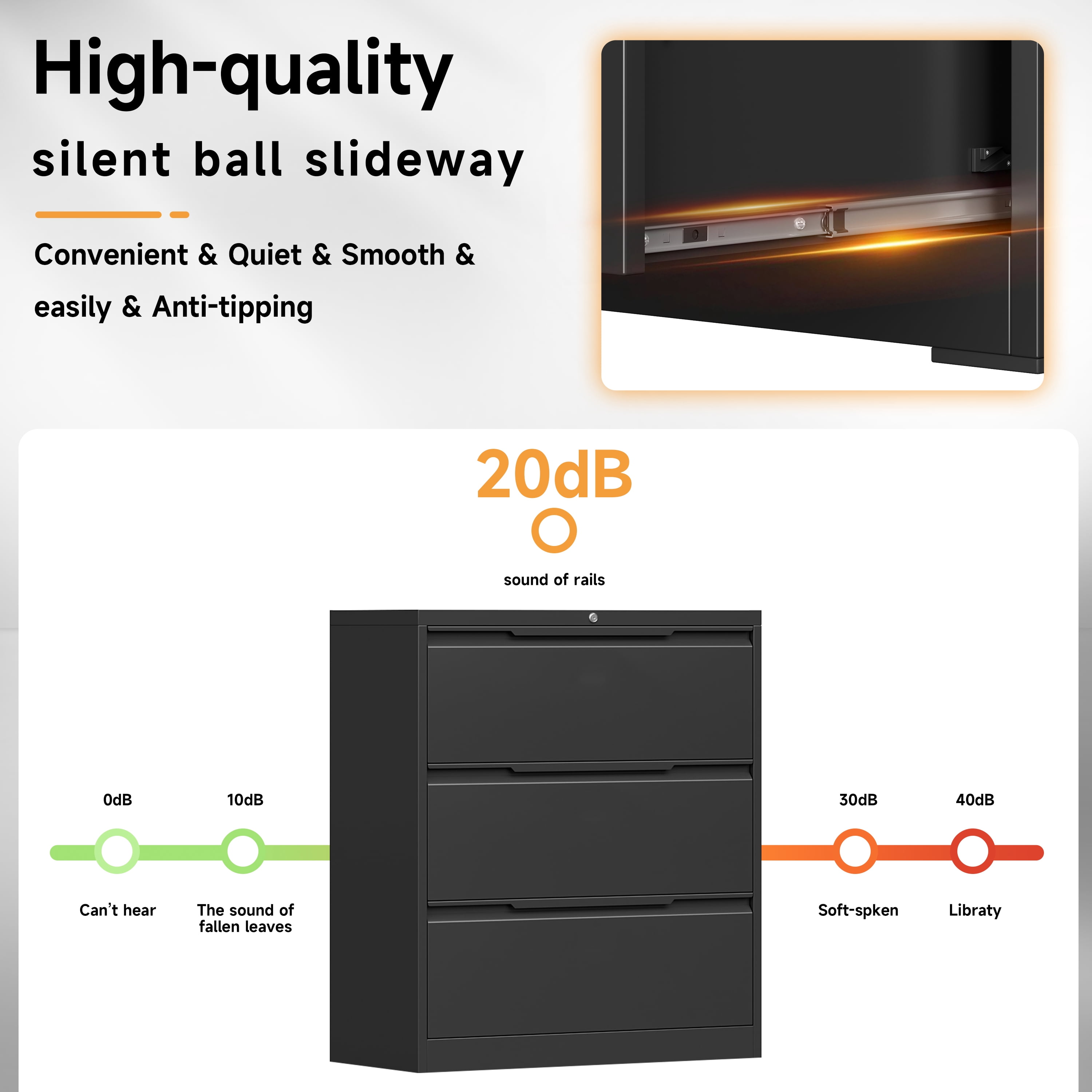Lateral File Cabinet with Lock, 3 Drawer Lateral Filing Cabinet for Office Home, Locking Metal Steel Wide File Cabinet for Hanging Files Letter/Legal/F4/A4 Size, Easy Assemble Black