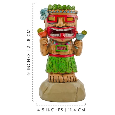 Darware Solar Garden Mini Tiki Statue: Party Guy; Solar-Powered Hawaiian Luau Party, Pool Tiki Bar and Garden Decor