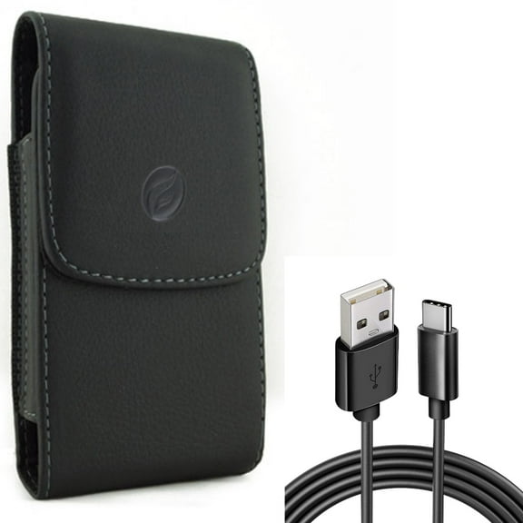 For Galaxy A54 /A53 /A33 - 6ft USB Cable w Case Belt Clip, Type-C Charger Cord Power, Leather Holster Cover for Samsung Galaxy A54 /A53 /A33 5G