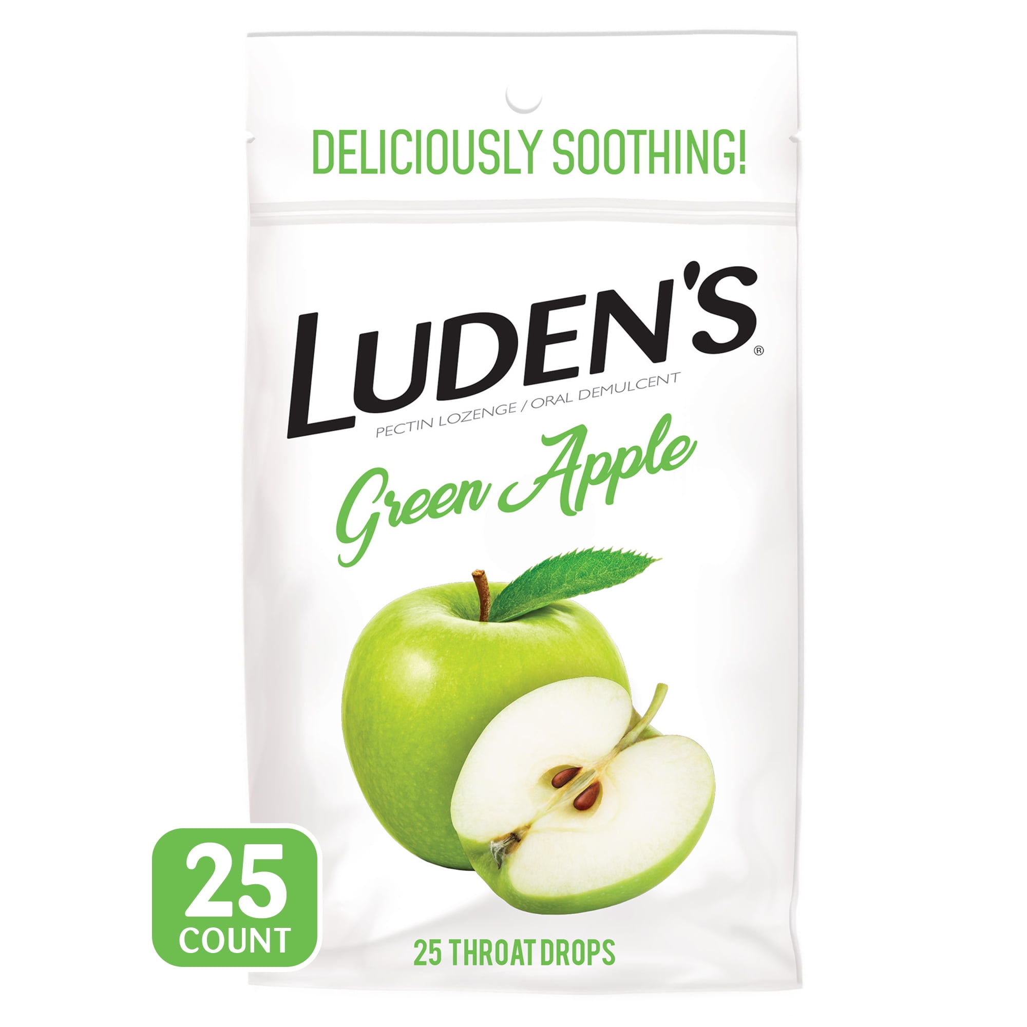 Luden's Green Apple Throat Drops, Sore Throat Relief, 25 Count