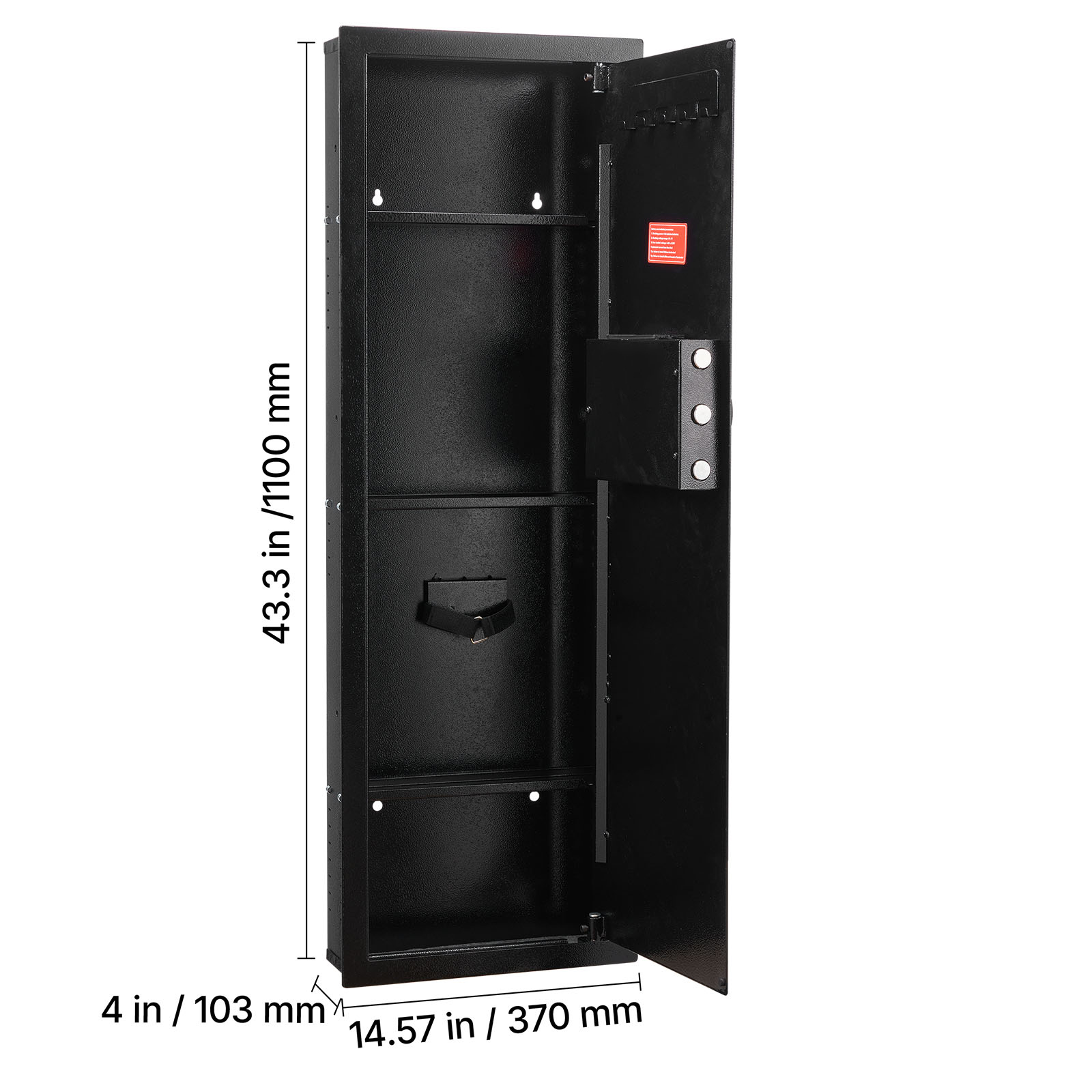 KFFKFF Wall-Mounted Safe with Password & Key, 4-Tier Hidden Design, Q235 Cold-Rolled Steel Construction, LED Lighting, Adjustable Shelves & Key Holders for Valuables, Black