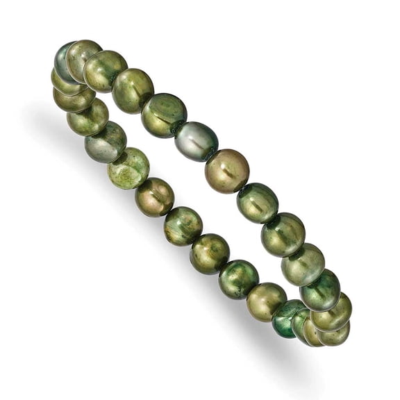 Finest Gold 6-7 mm Green Semi-round Freshwater Cultured Pearl Stretch Bracelet